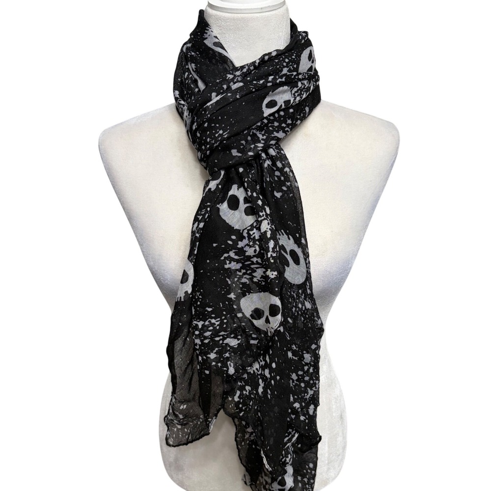 NWT Arden B Black White Skull Splatter Scarf Edgy Goth Women's OS